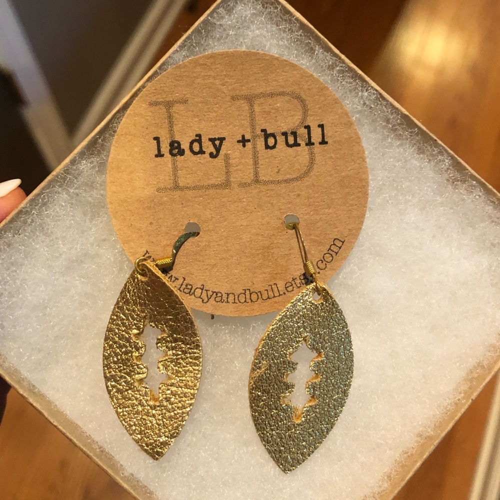 Lady & Bull Leather Gold Football Earrings Artisan